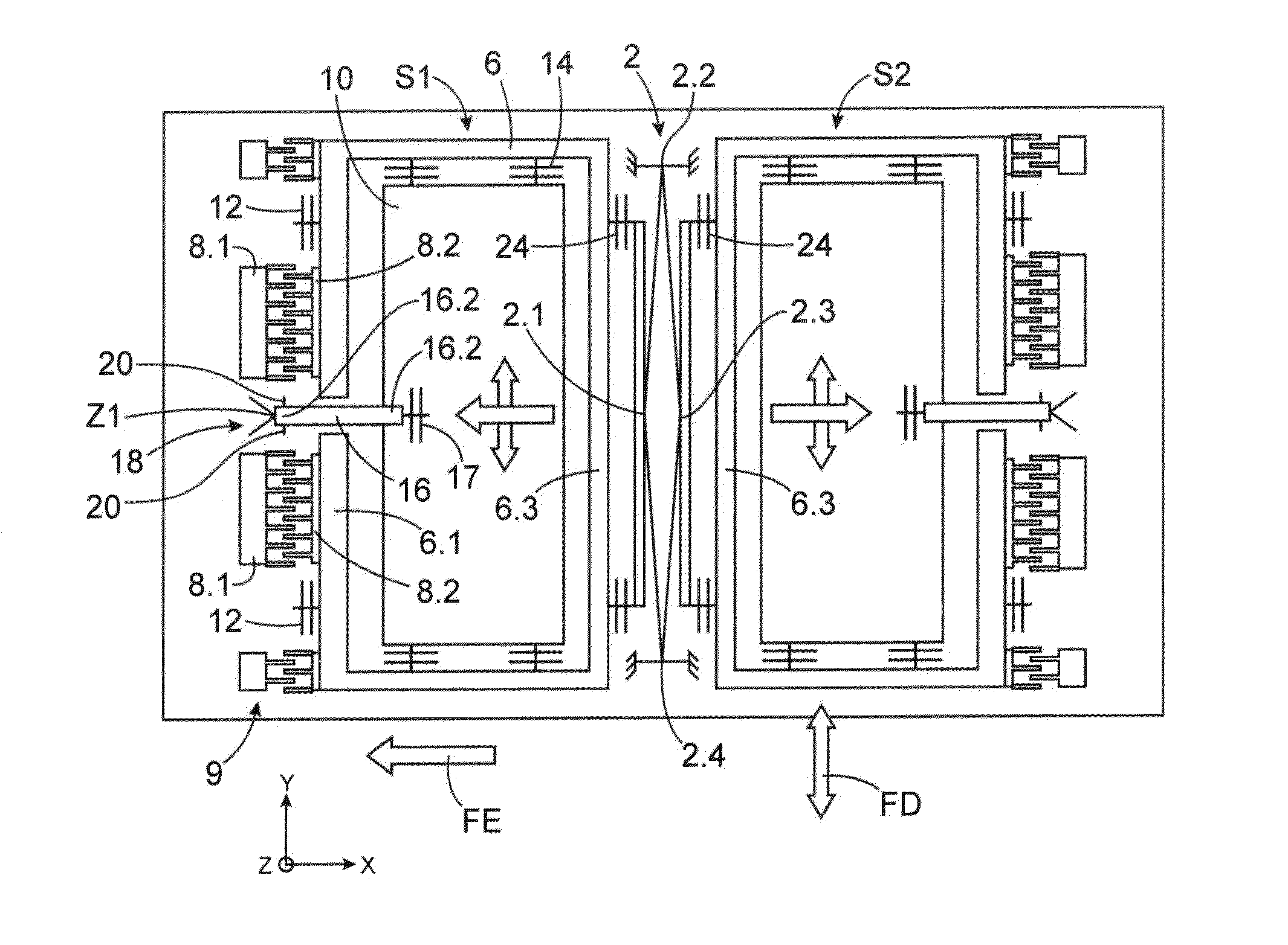 Compact device for detecting at least one acceleration and one speed of rotation