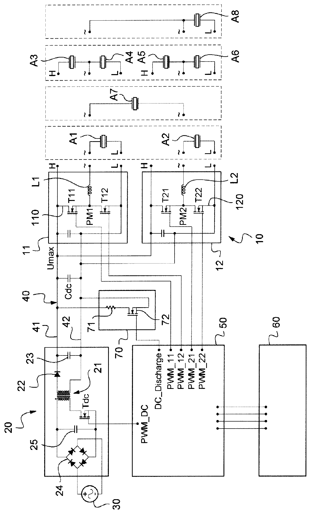 Piezoelectric actuator type control device for capacitive loads