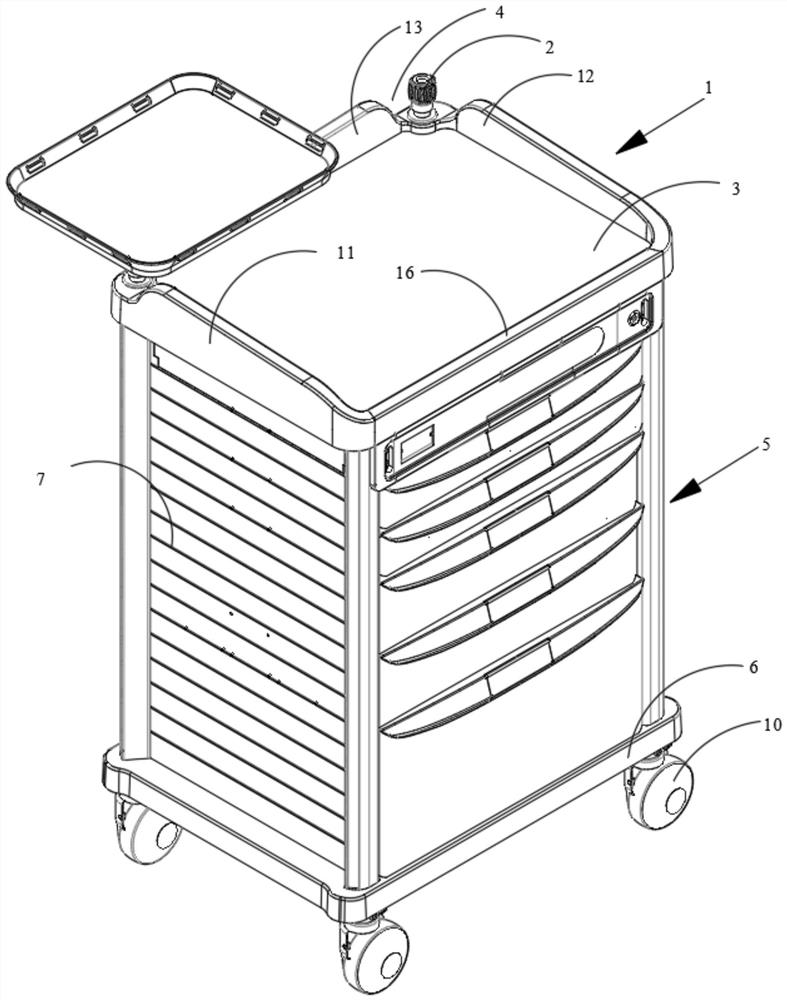 Medical trolley with segmented guardrail