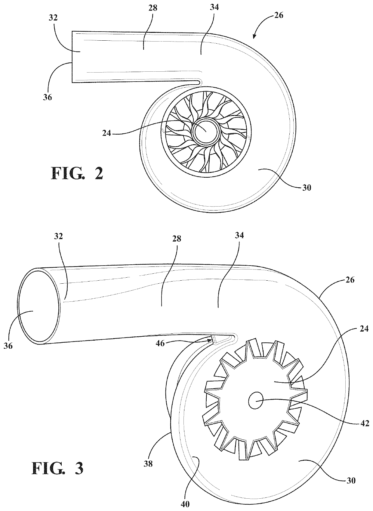 Turbocharger including a turbine housing to reduce high cycle fatigue