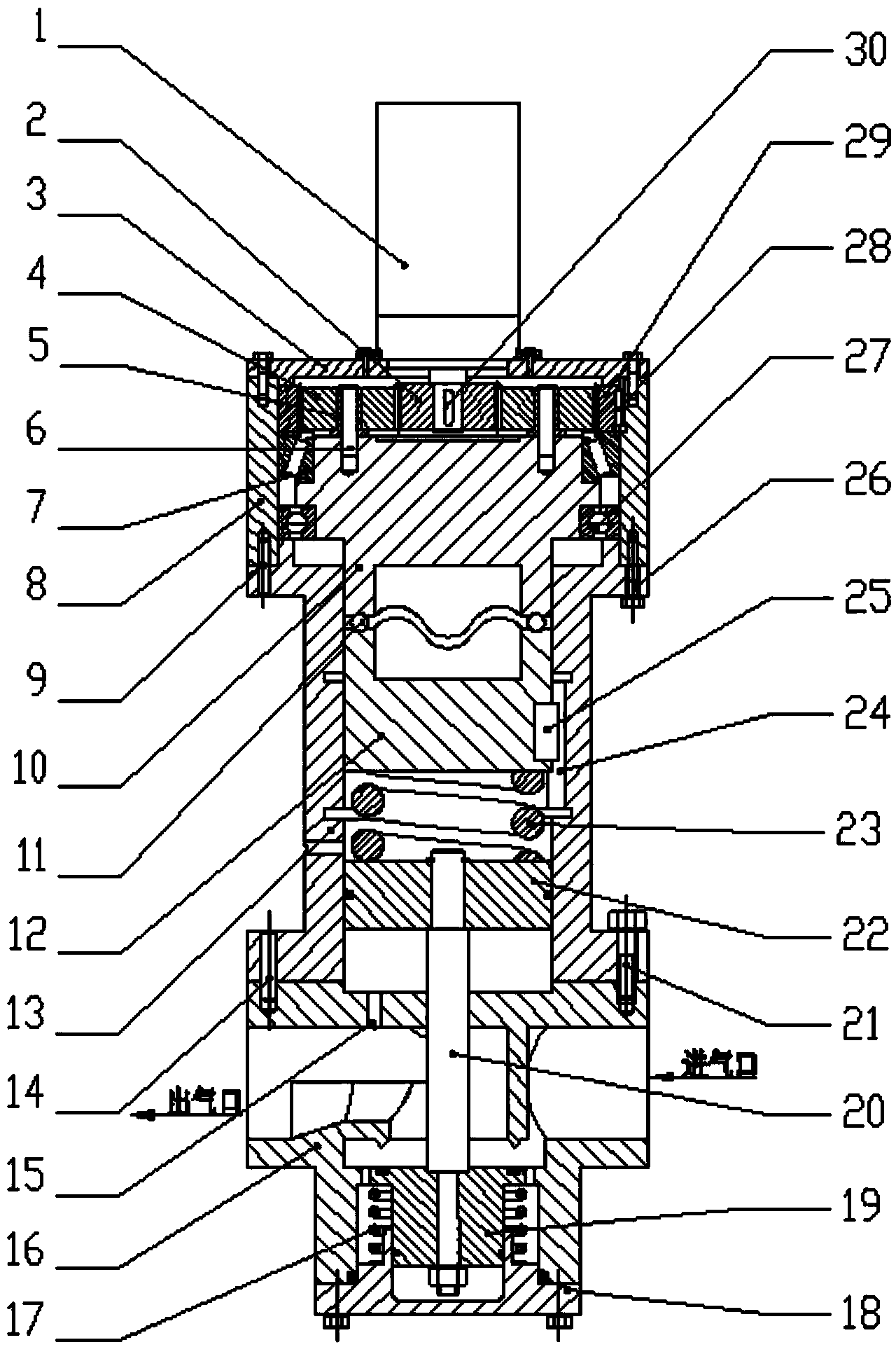 Piston-type pneumatic proportional pressure reducing valve of edge cam driven by servo motor directly