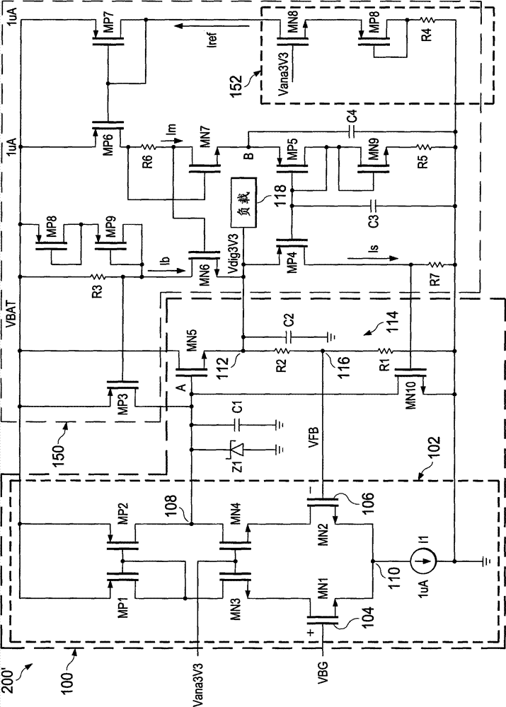 LDO (linear voltage regulator) for internal electric source and with improved load transient performance