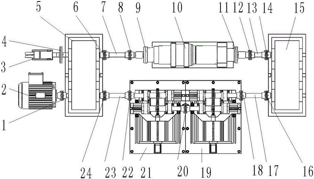 High-power cylindrical gear comprehensive performance test bench with stepless adjustable center distance