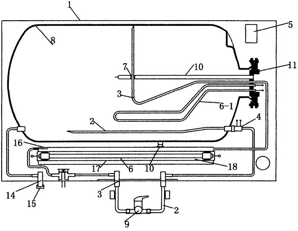 External optical wave heating metal water tank electric water heater provided with water flow sensor with pressure reduction function