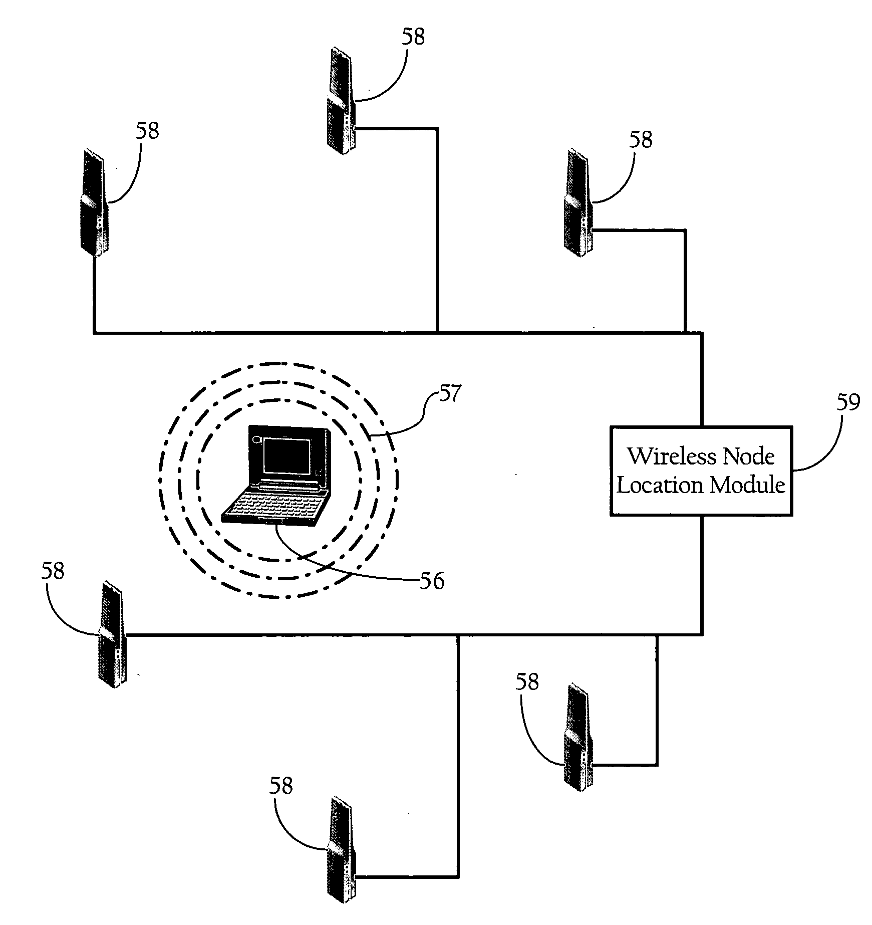 Wireless node location mechanism responsive to observed propagation characteristics of wireless network infrastructure signals