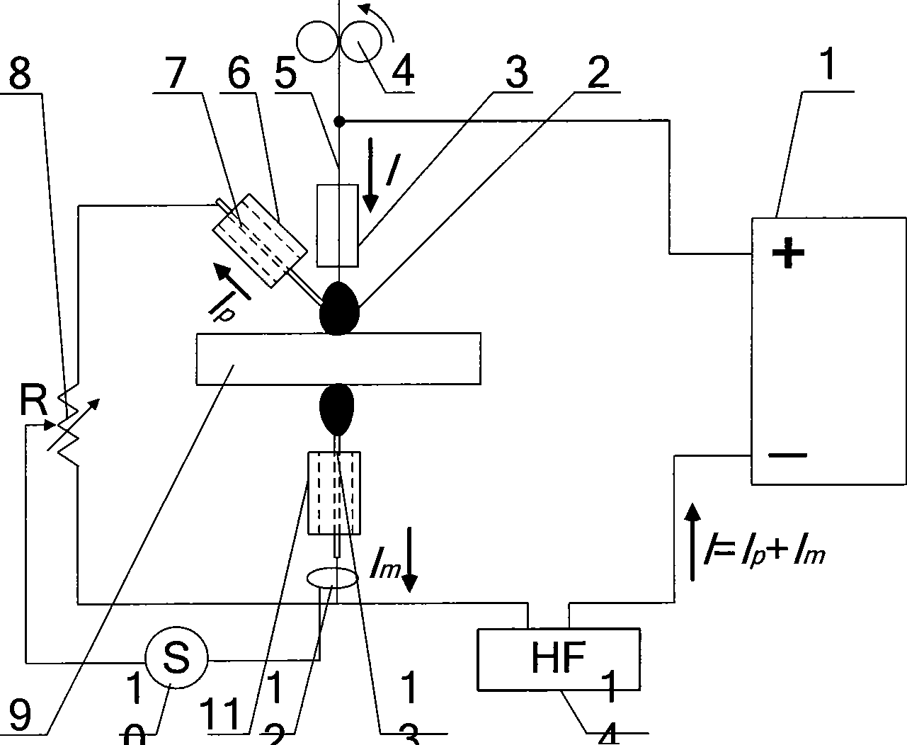 Bypass shunt double-sided arc welding device and welding method