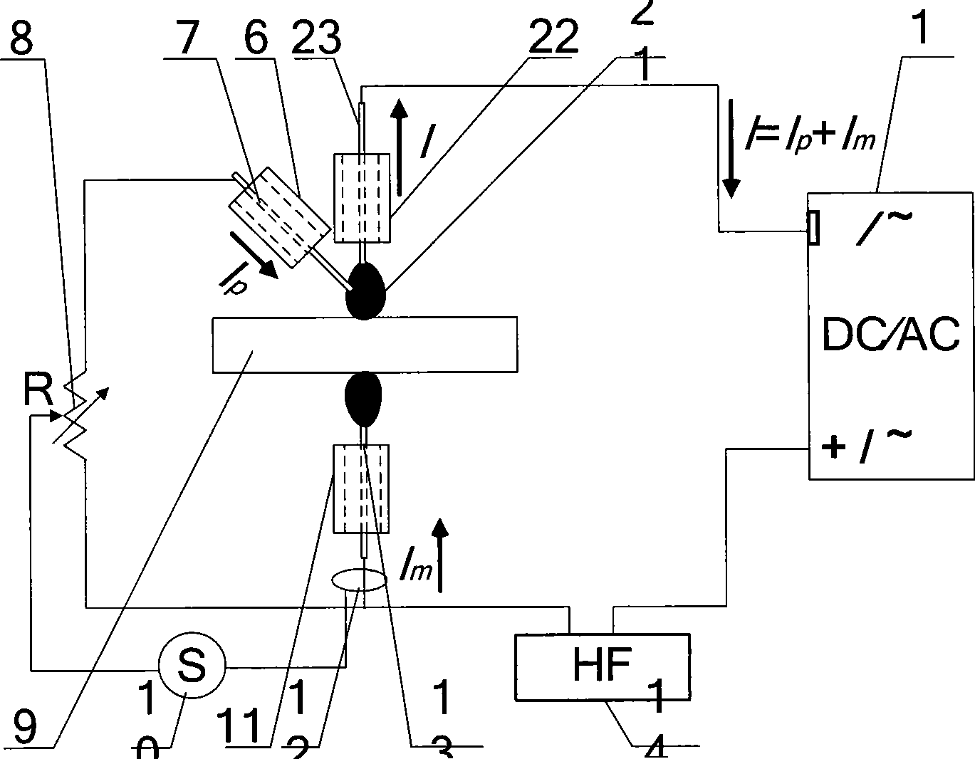 Bypass shunt double-sided arc welding device and welding method