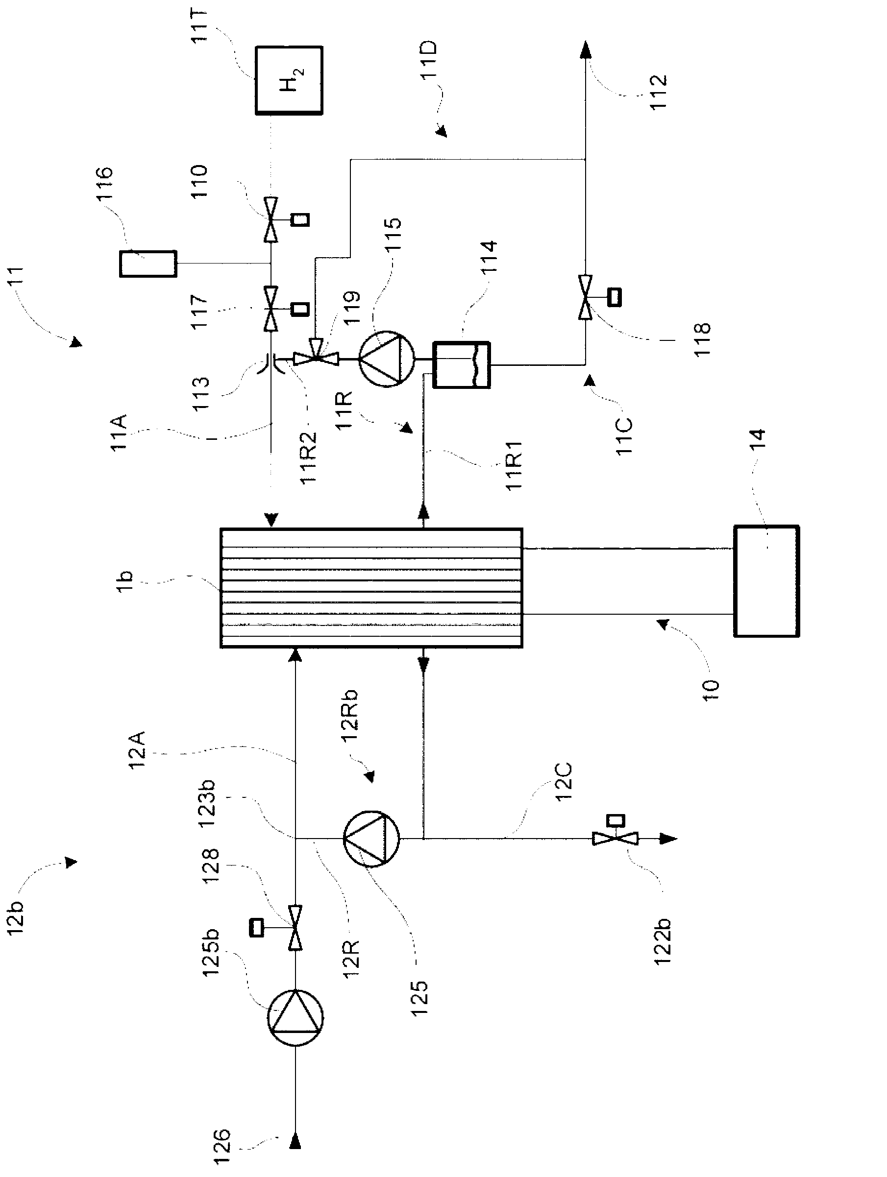 Recirculating loop for fuel cell