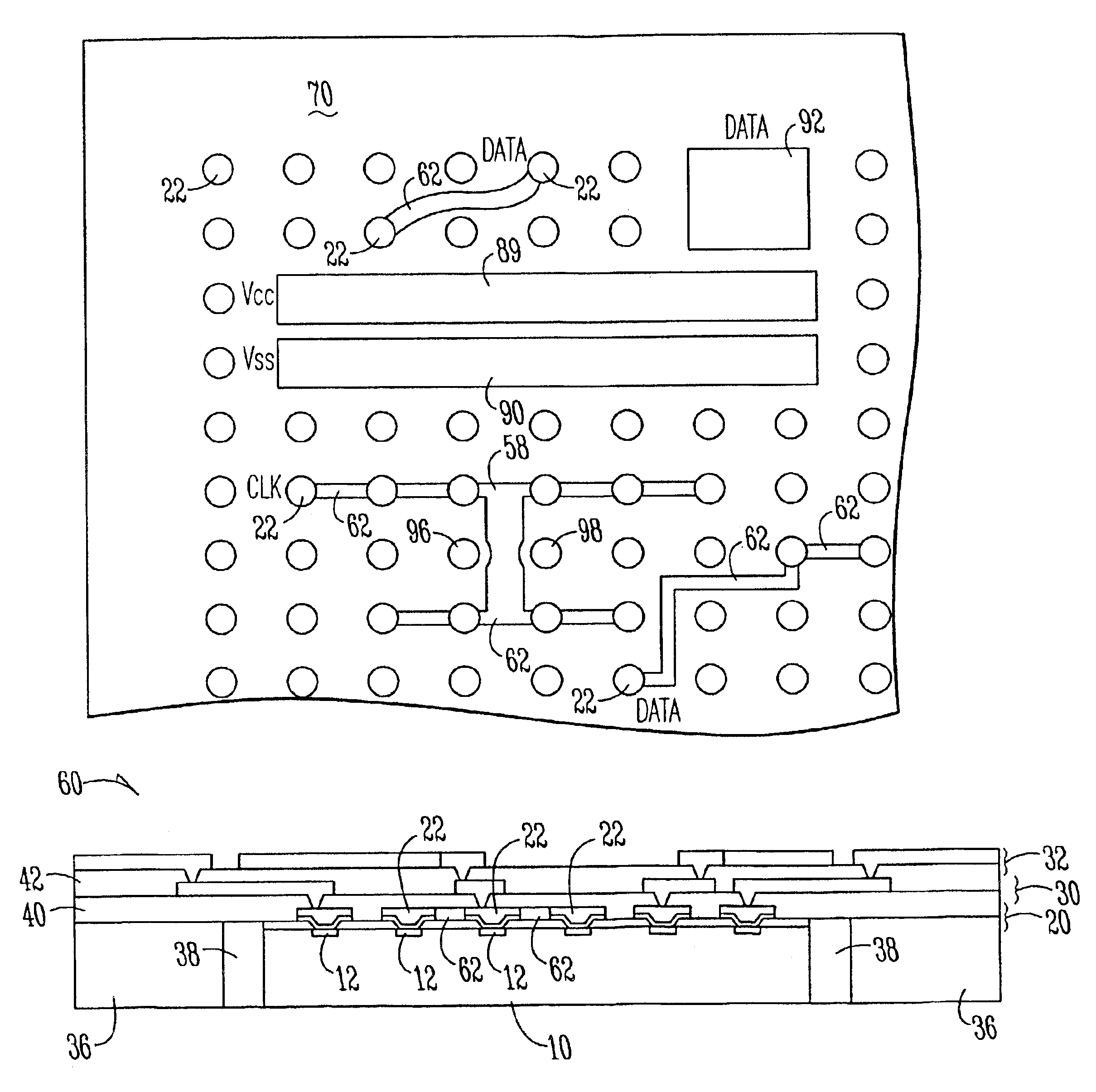 Microelectronic device having signal distribution functionality on an interfacial layer thereof