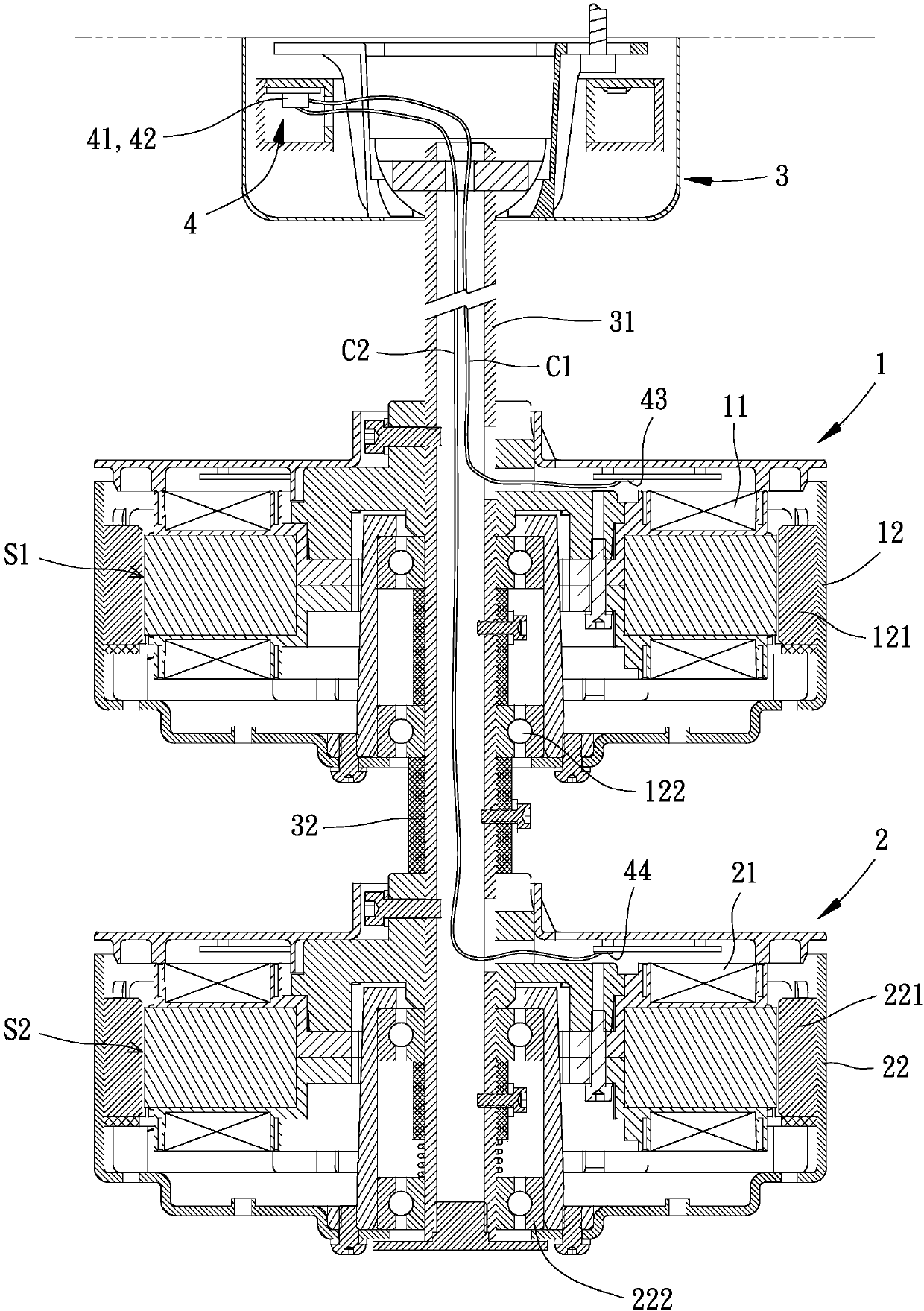 Dual motor and fan with dual motor