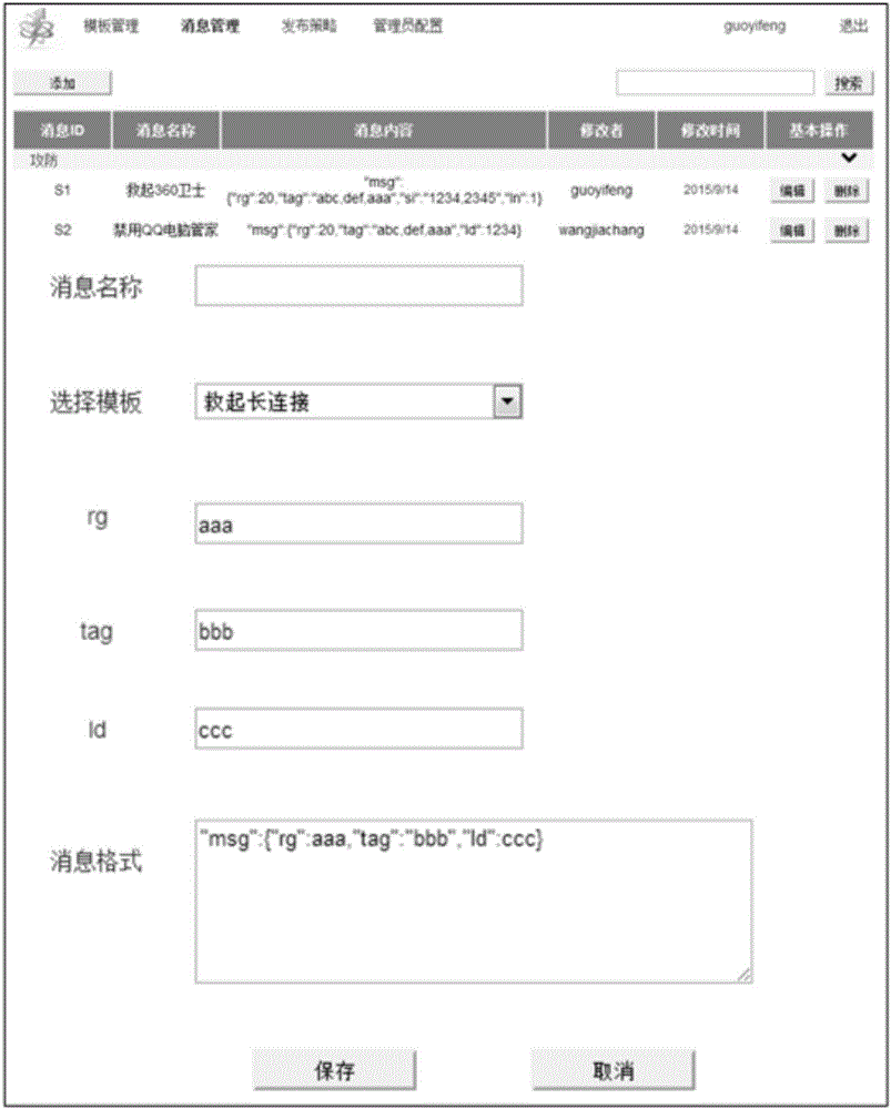 Long connection message release method, platform device and system