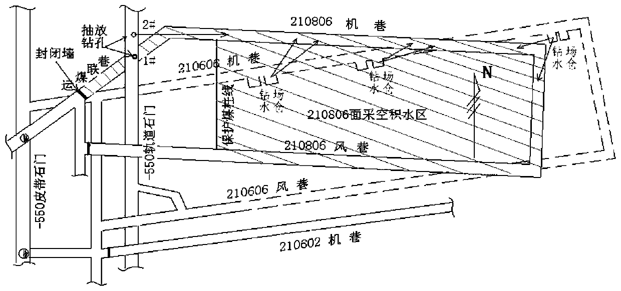 Method for depression-angle negative-pressure exploration and discharge of accumulated water in goaf area of mine