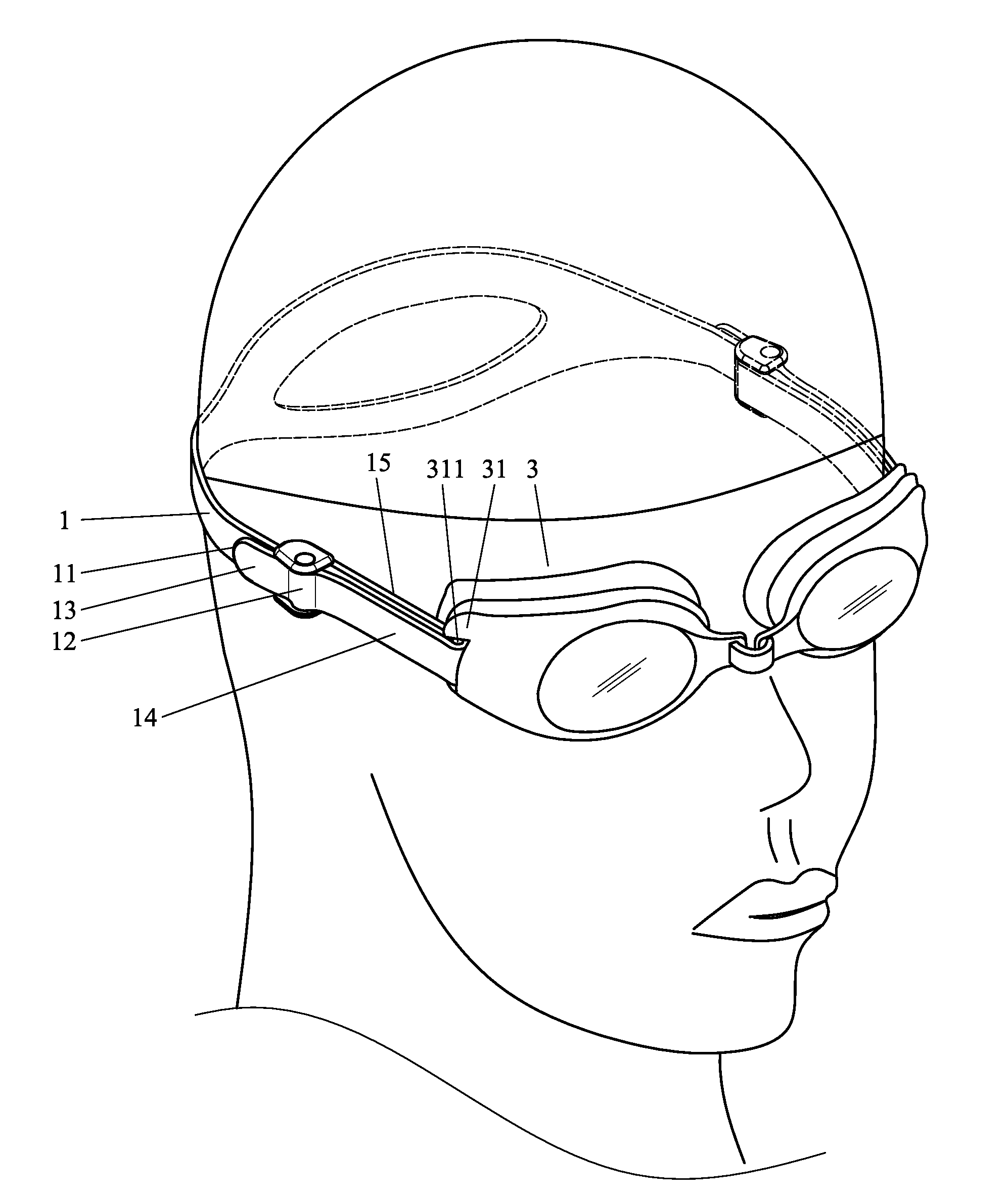 Head strap and buckle device for swimming/diving goggles