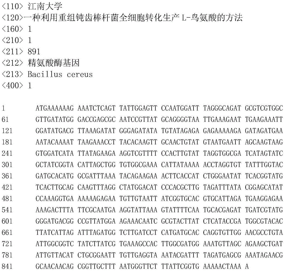 Method for producing L-ornithine by whole cell transformation of recombinant Corynebacterium crenatum