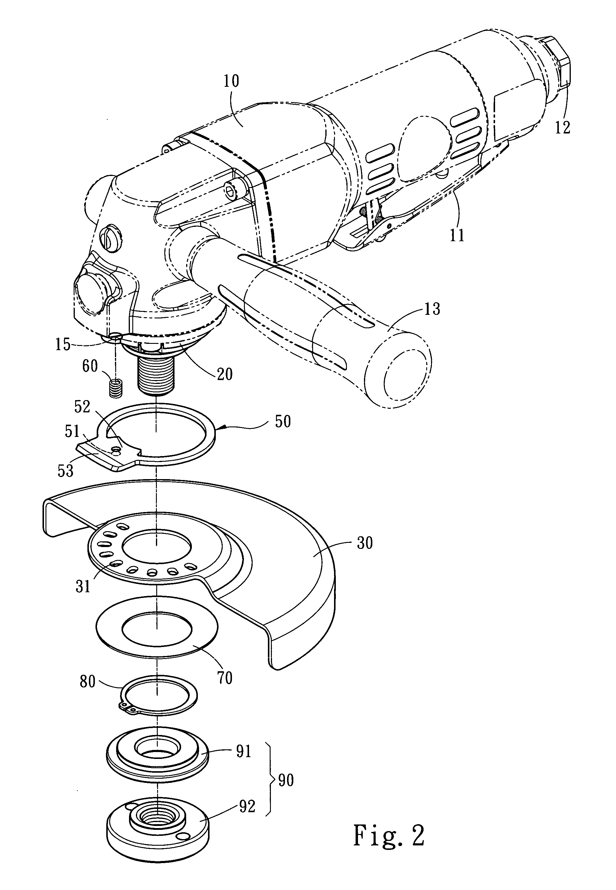 Rotary protecting hood of a pneumatic grinder