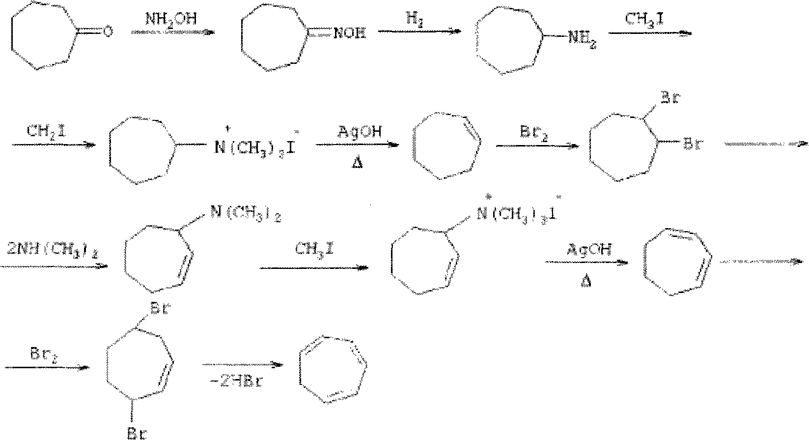 Method for synthesizing cycloheptatriene