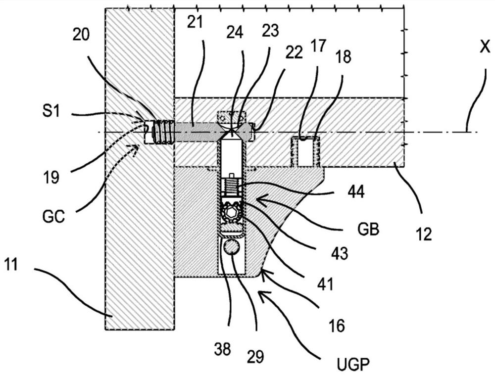 Joint system with front actuation axis for furniture