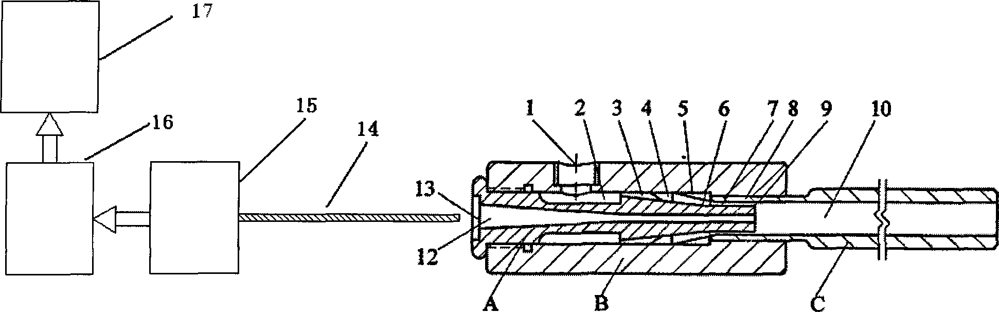 Special weft airflow acting force test device for main nozzle of jet loom