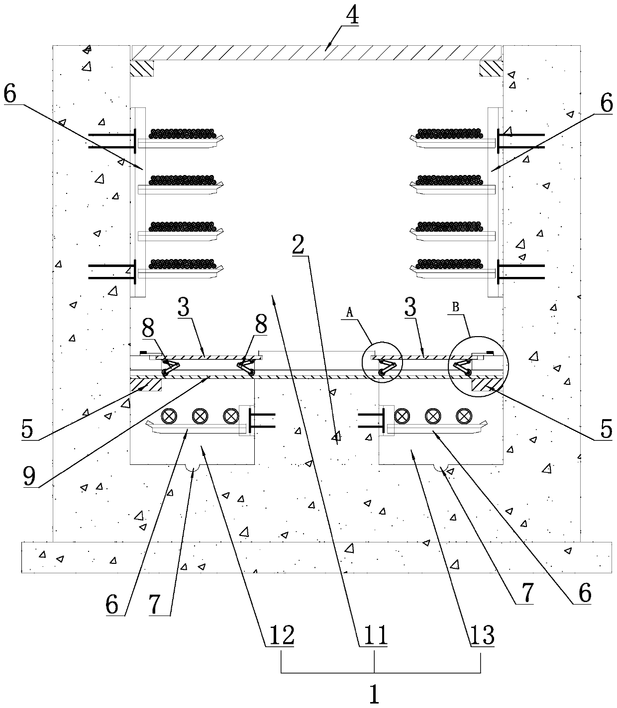 Three-region split visible fireproof cable trench