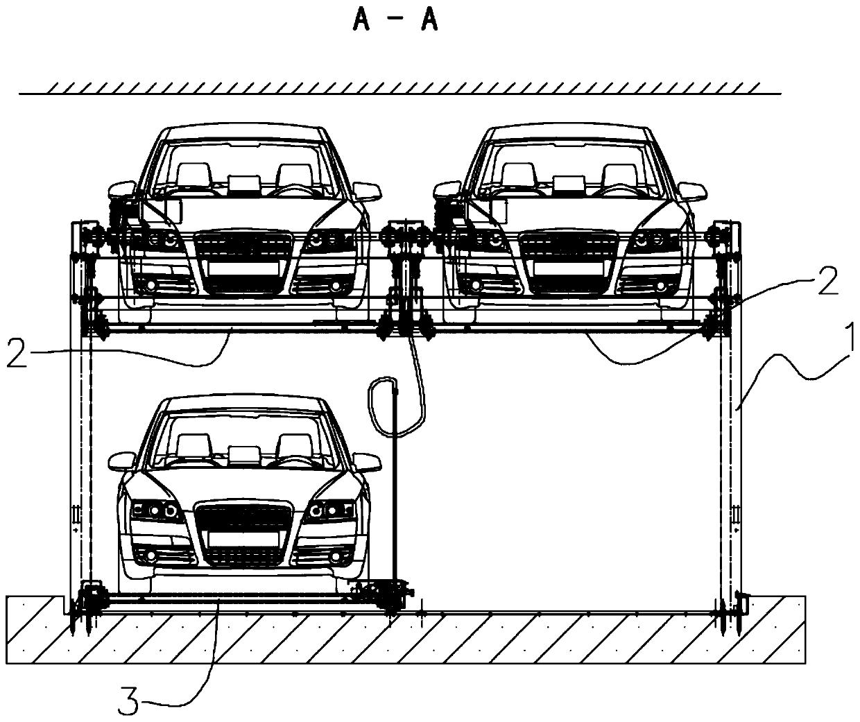 Rearrangement longitudinal delivery lifting and transversal moving parking equipment