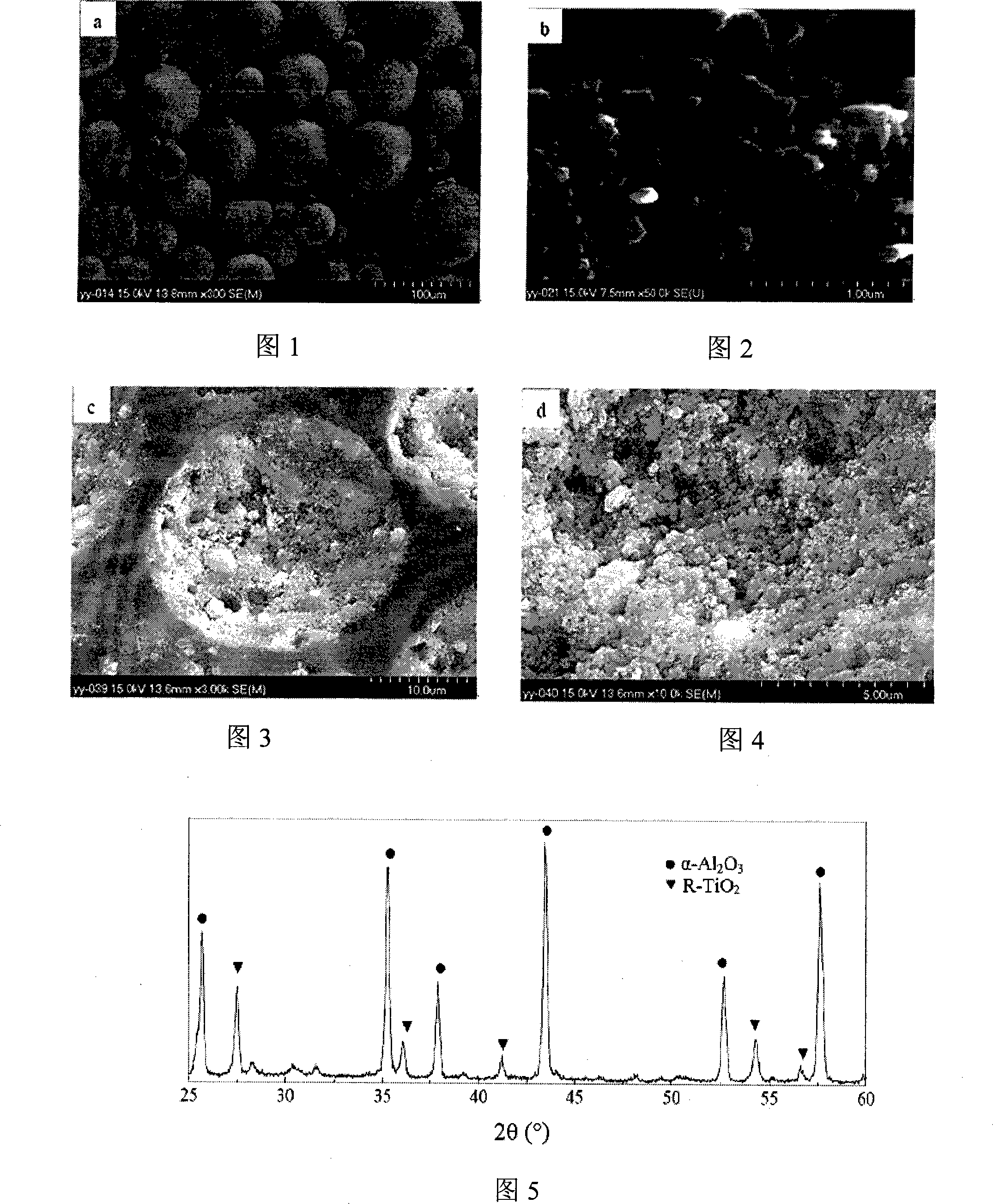 Method for producing aluminum oxide titanium white series multiple phase fine ceramics material