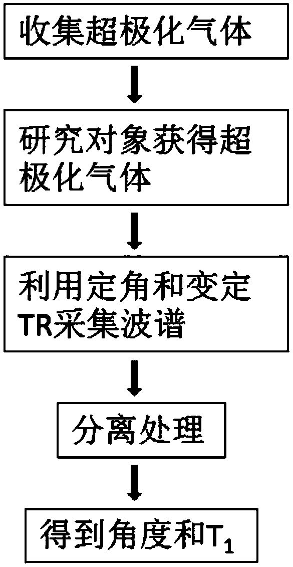 Angle and T1 simultaneous measurement method based on hyperpolarized gas spectrum