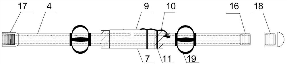 Device and segmented monitoring method for mounting of recyclable direct-current electrical method electrode in long drill hole