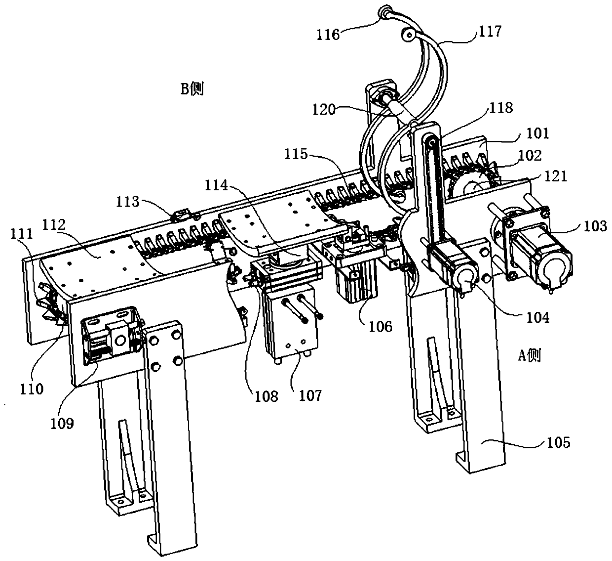 Non-equal-thickness drum brake pad outer arc grinding production line with automatic feeding and discharging functions