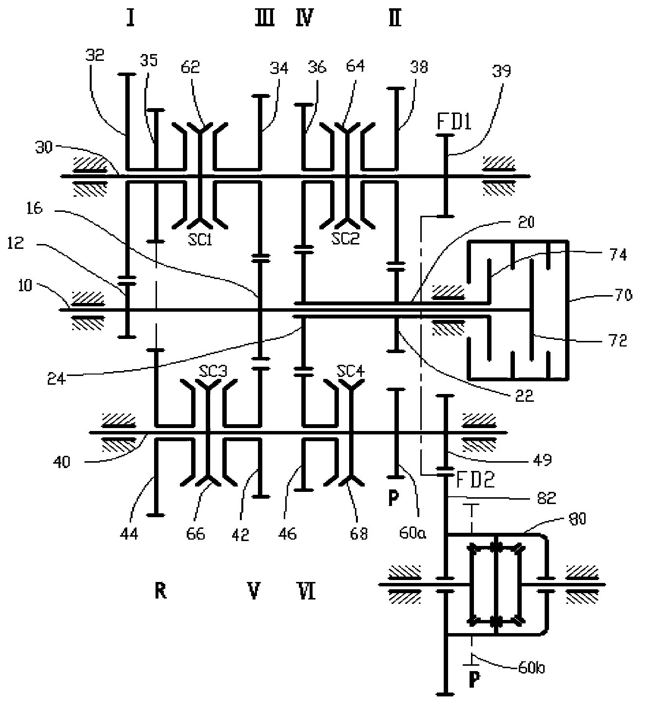 Double-clutch automatic gearbox transmission device