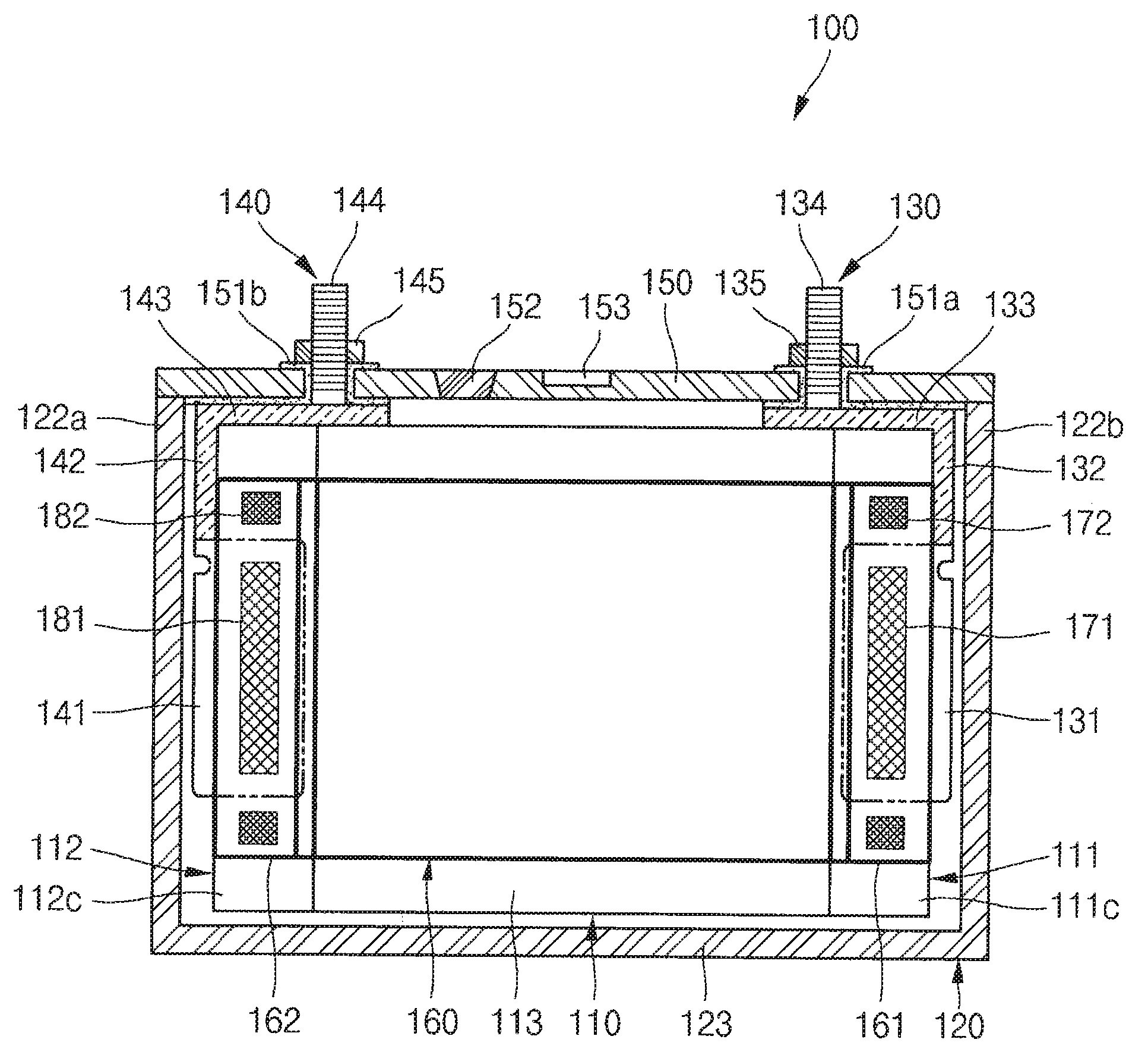 Rechargeable secondary battery having improved safety against puncture and collapse