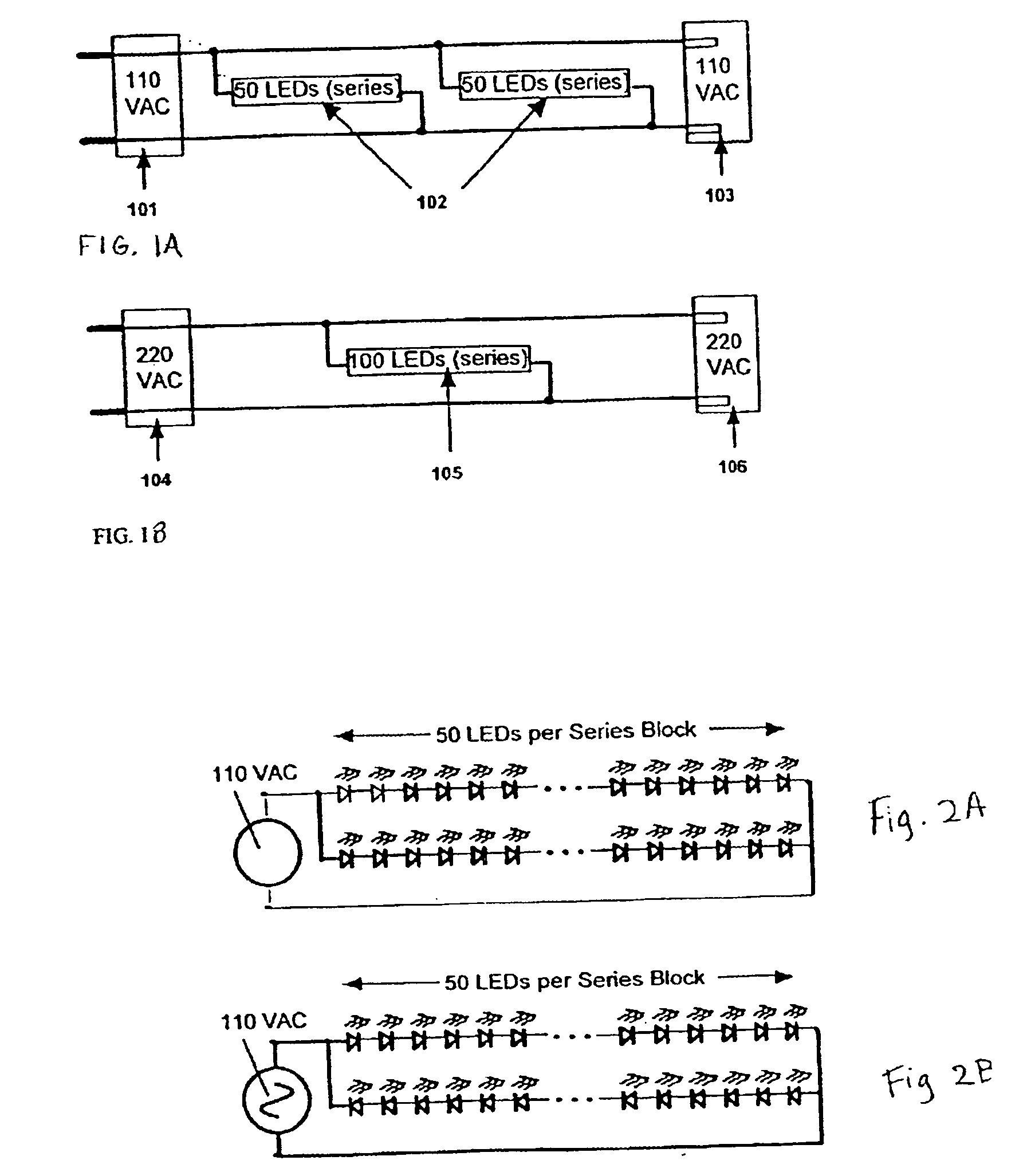 LED lights with matched AC voltage using rectified circuitry