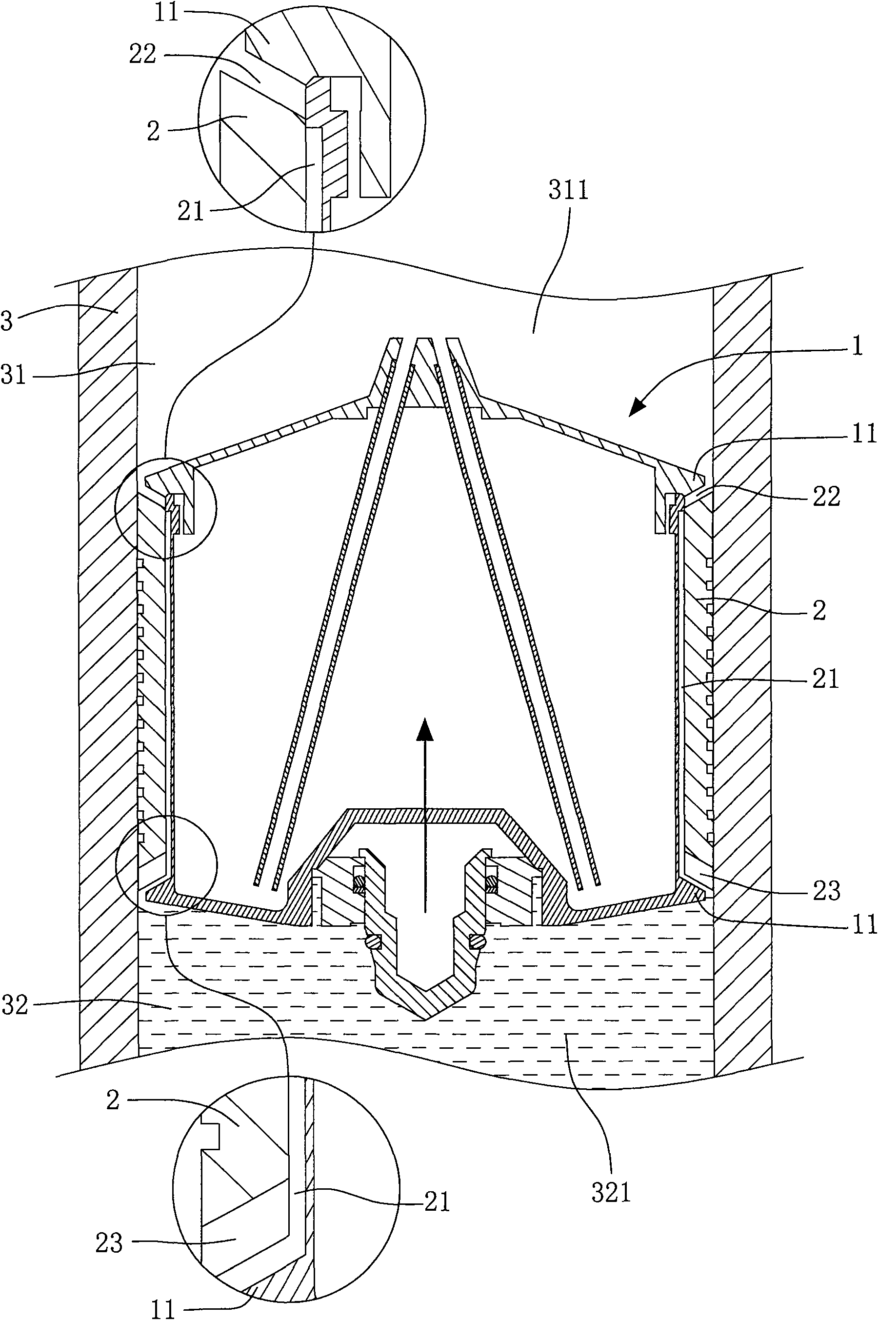 Floating ball sliding sleeve device of energy accumulator