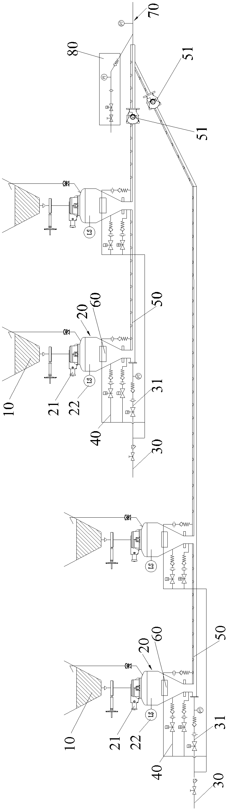 Positive pressure pneumatic transmission system and method