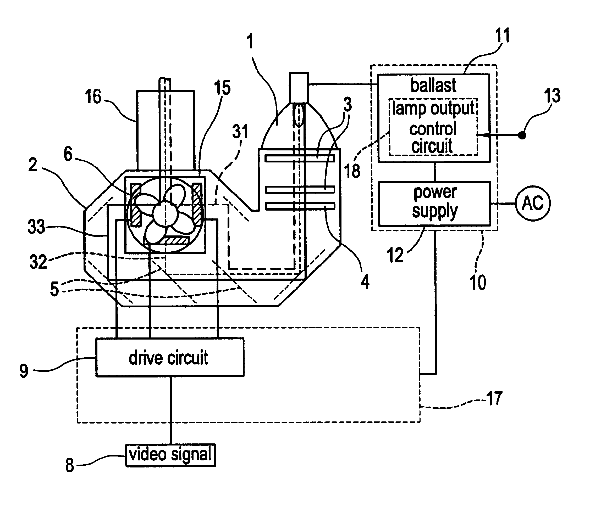 Projector with light source having variable brightness based on detected temperature information