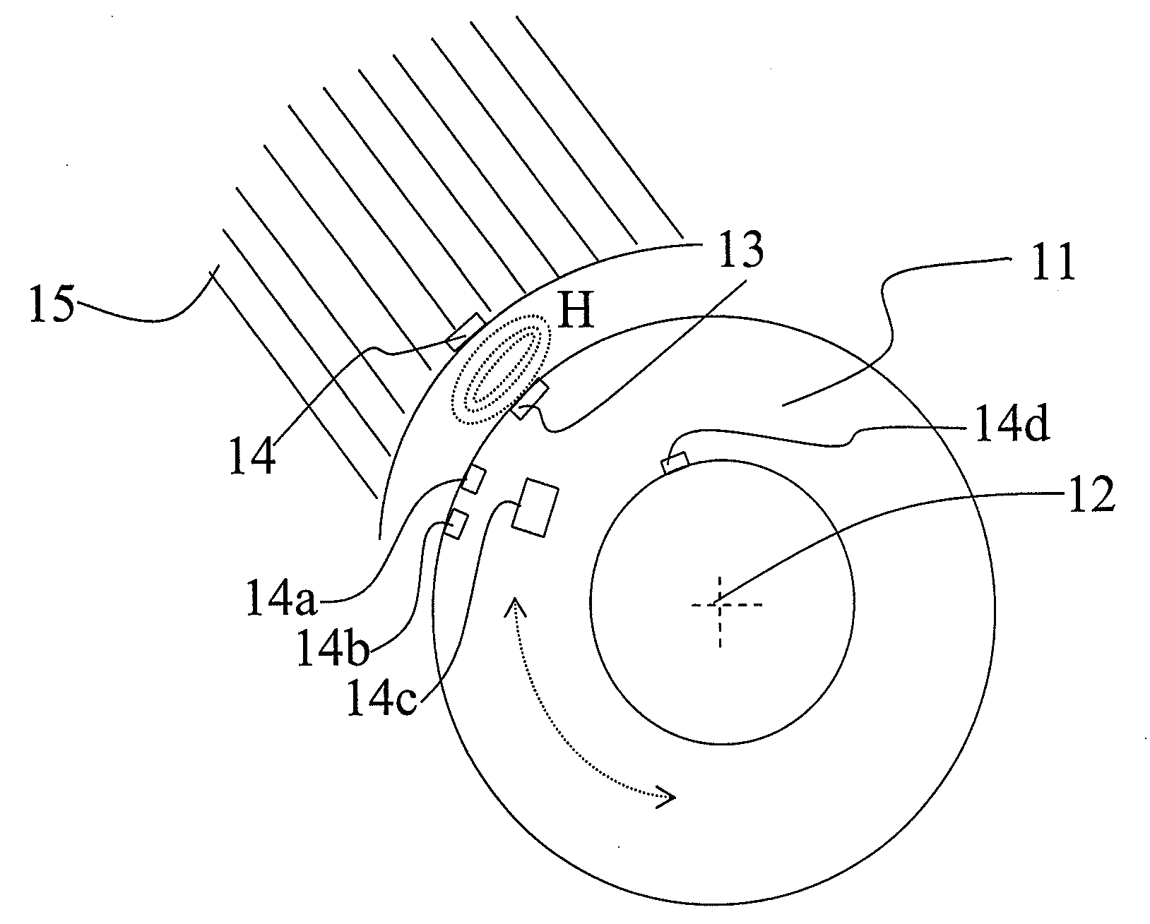 Pressure sensing device for rotatably moving parts and pressure detection method therefor