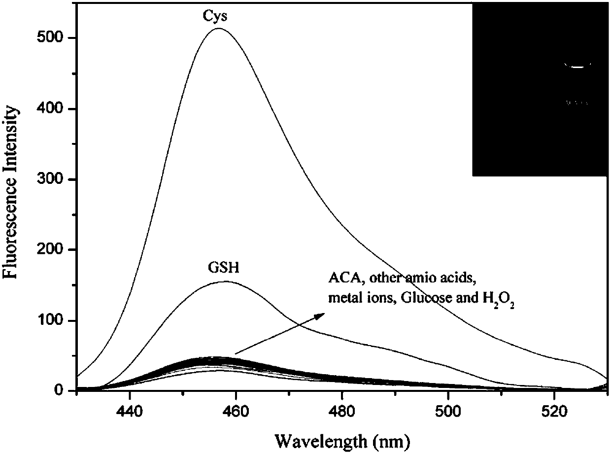 Cysteine fluorescence probe adopting coumarin as fluorophore and application of cysteine fluorescence probe