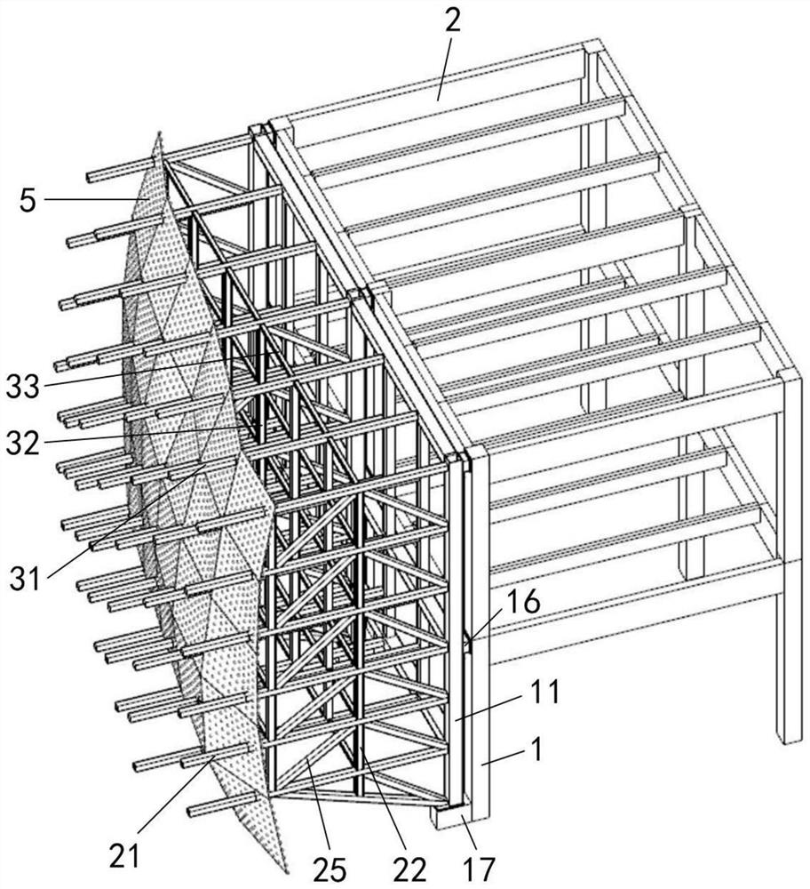 Large rockery outer package first-layer supporting structure and construction method thereof