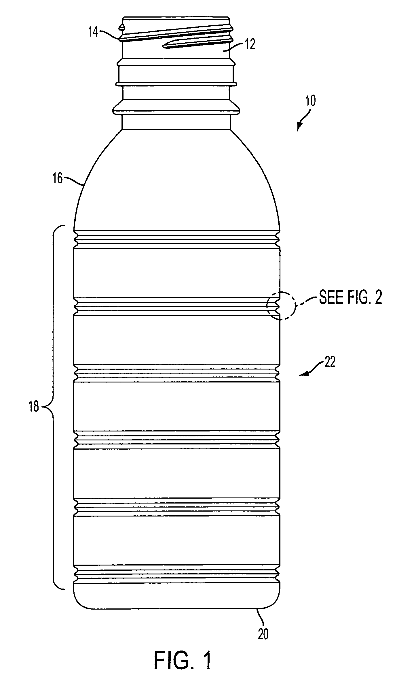 Aseptic structural rib for plastic containers