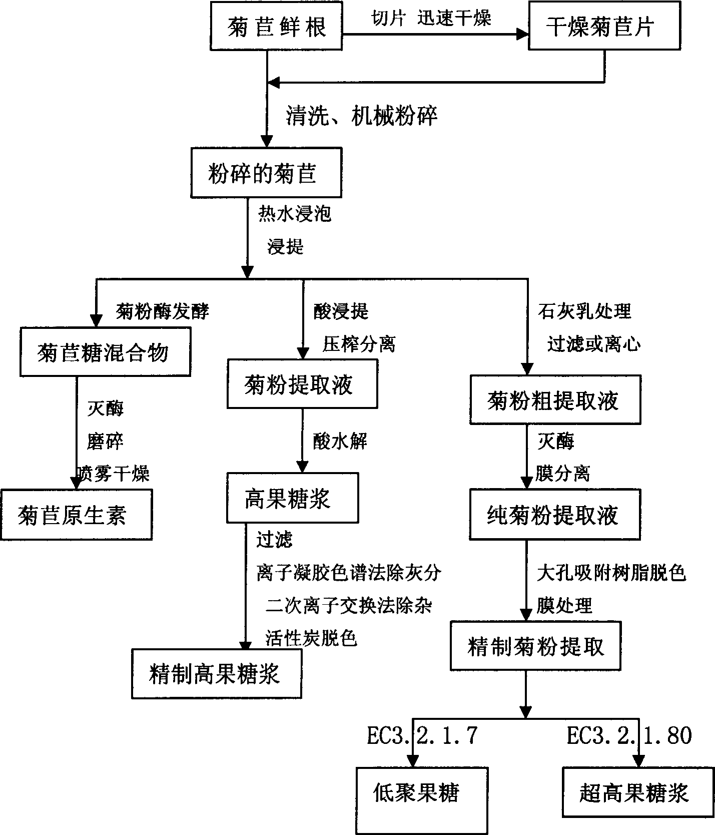 Technique for producing fruit sugar by using chicory to carry out hydrolysis