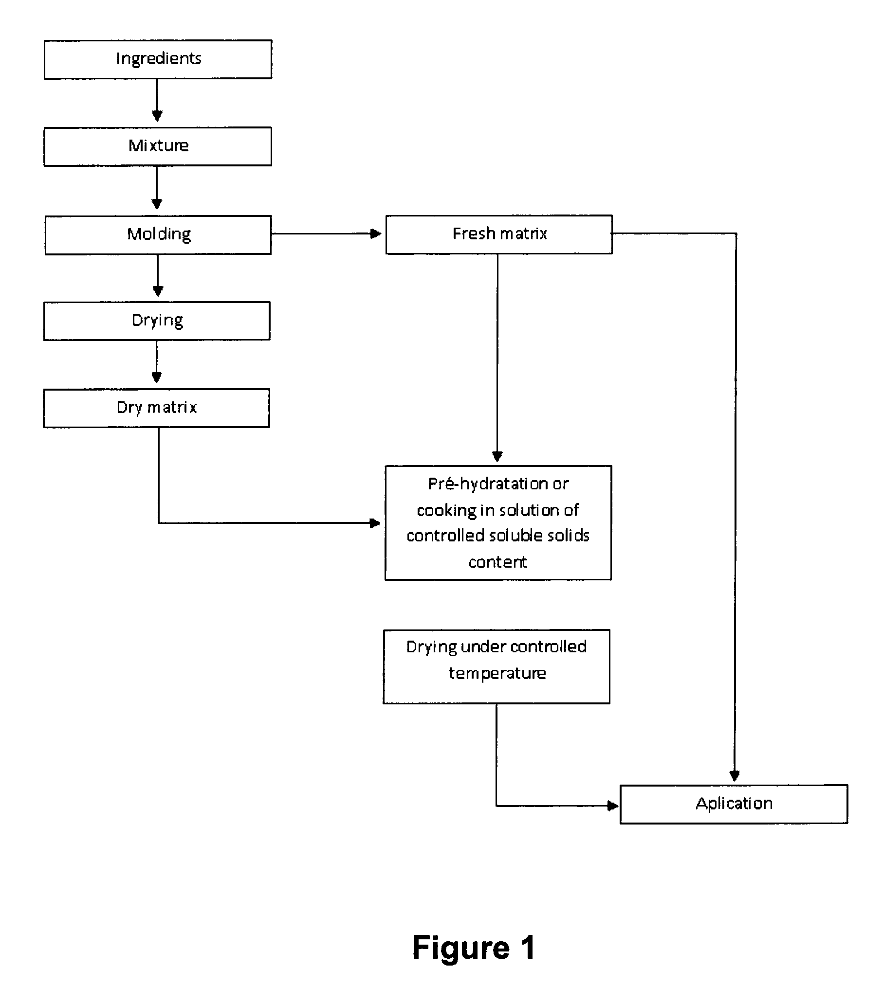 Moldable protein matrix containing fruit, vegetables, chocolate or cocoa, for food applications, and process for its manufacture