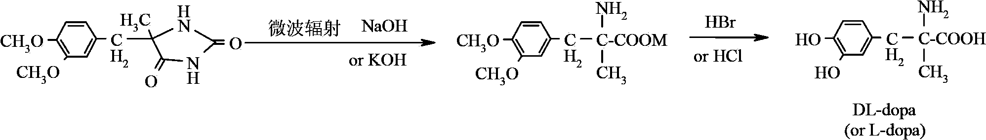 Method for preparing methyldopa through microwave basic hydrolysis 5-methyl-5-(3,4-dimethoxy benzyl) hydantoin