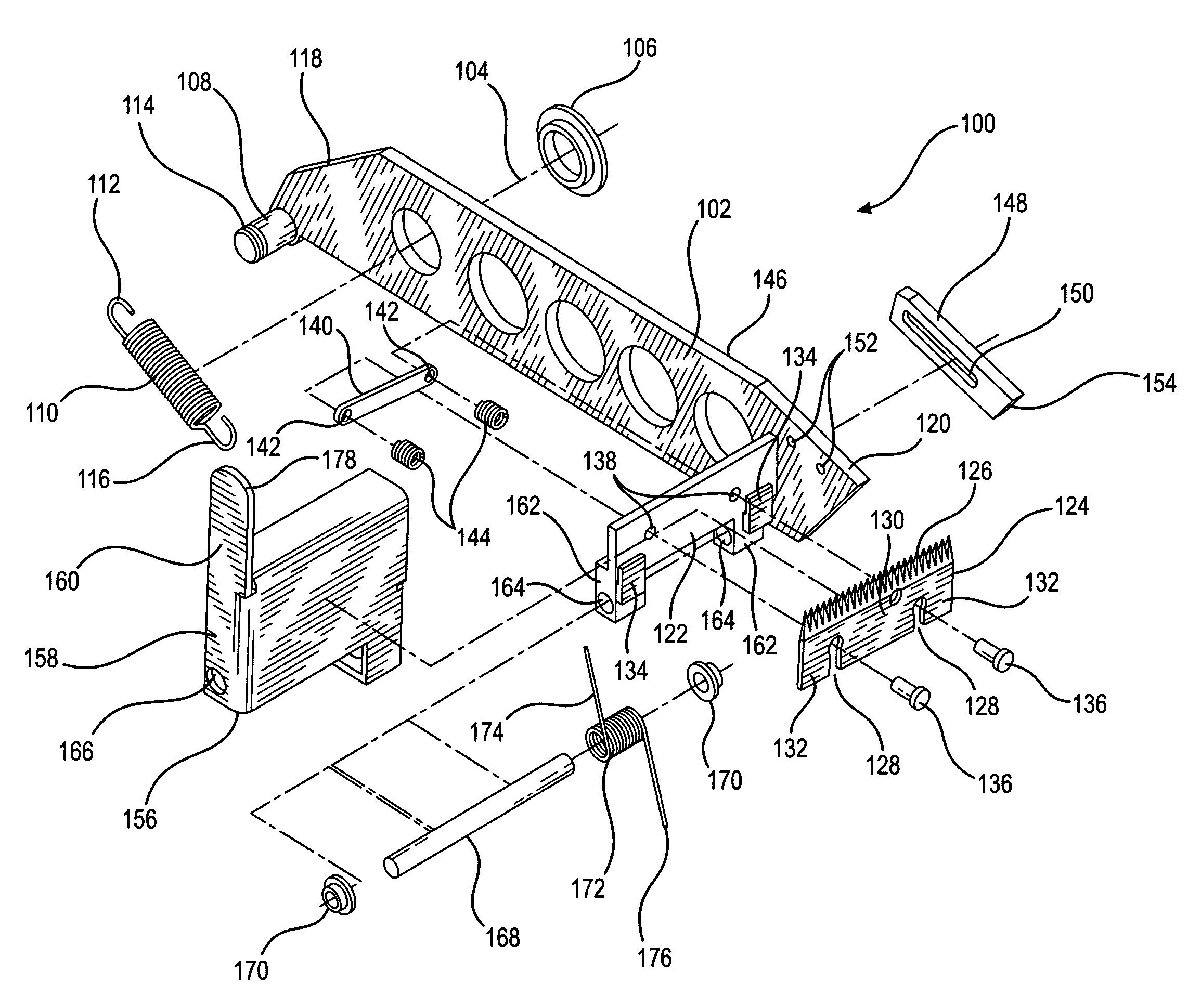 Quick change knife blade assembly for a tape roll dispensing cartridge assembly of a case sealing machine