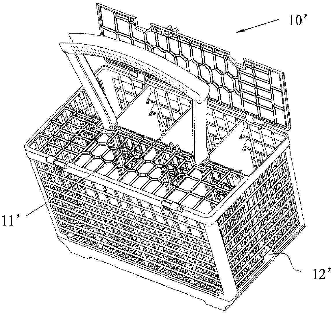 Foldable knife and fork basket and dish washing machine with same