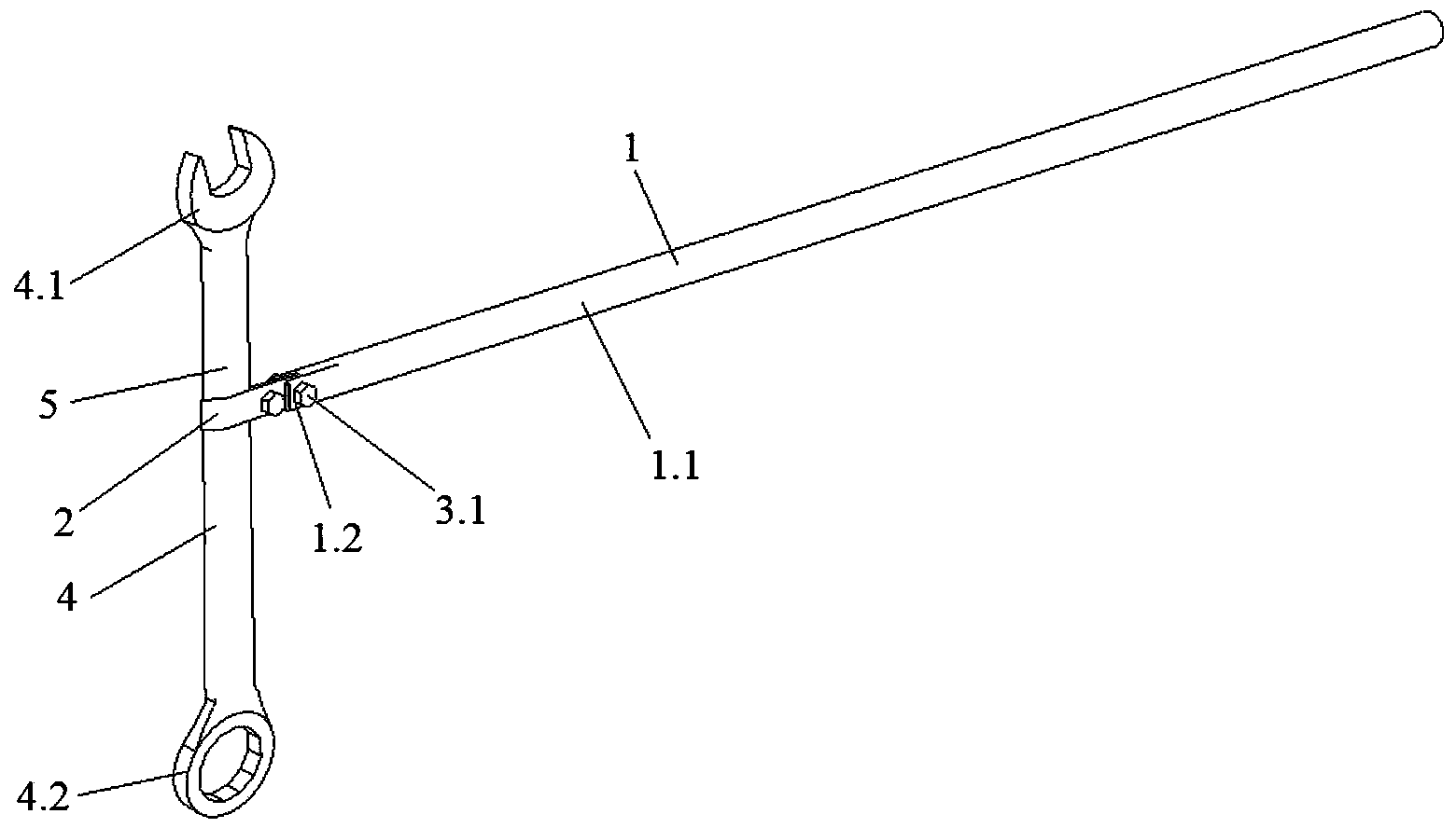 Ratchet wheel type combined tool for fastening jumper conductor clamp in charged mode