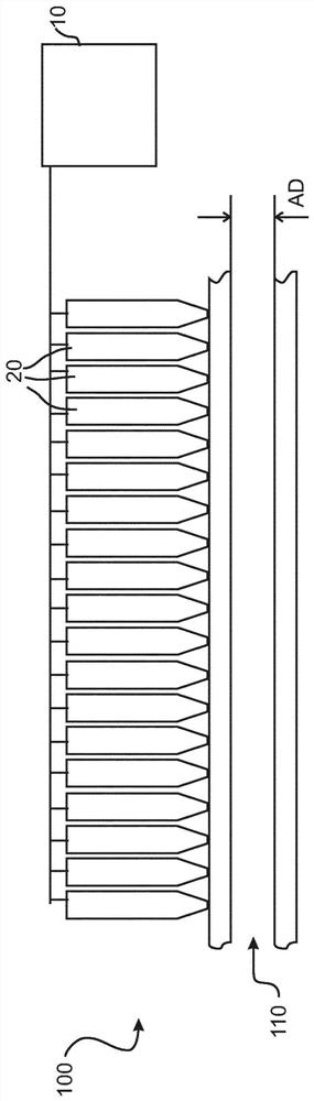 Adjusting device and method for controlling an exit thickness of a nozzle exit gap of a flat film machine