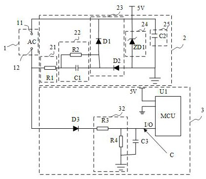 Alternating-current voltage detection circuit and electronic equipment