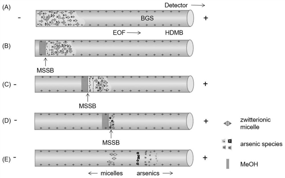 Method for simultaneously accumulating, enriching and separating multiple arsenic forms in natural medicine on line based on micelle-solvent accumulation