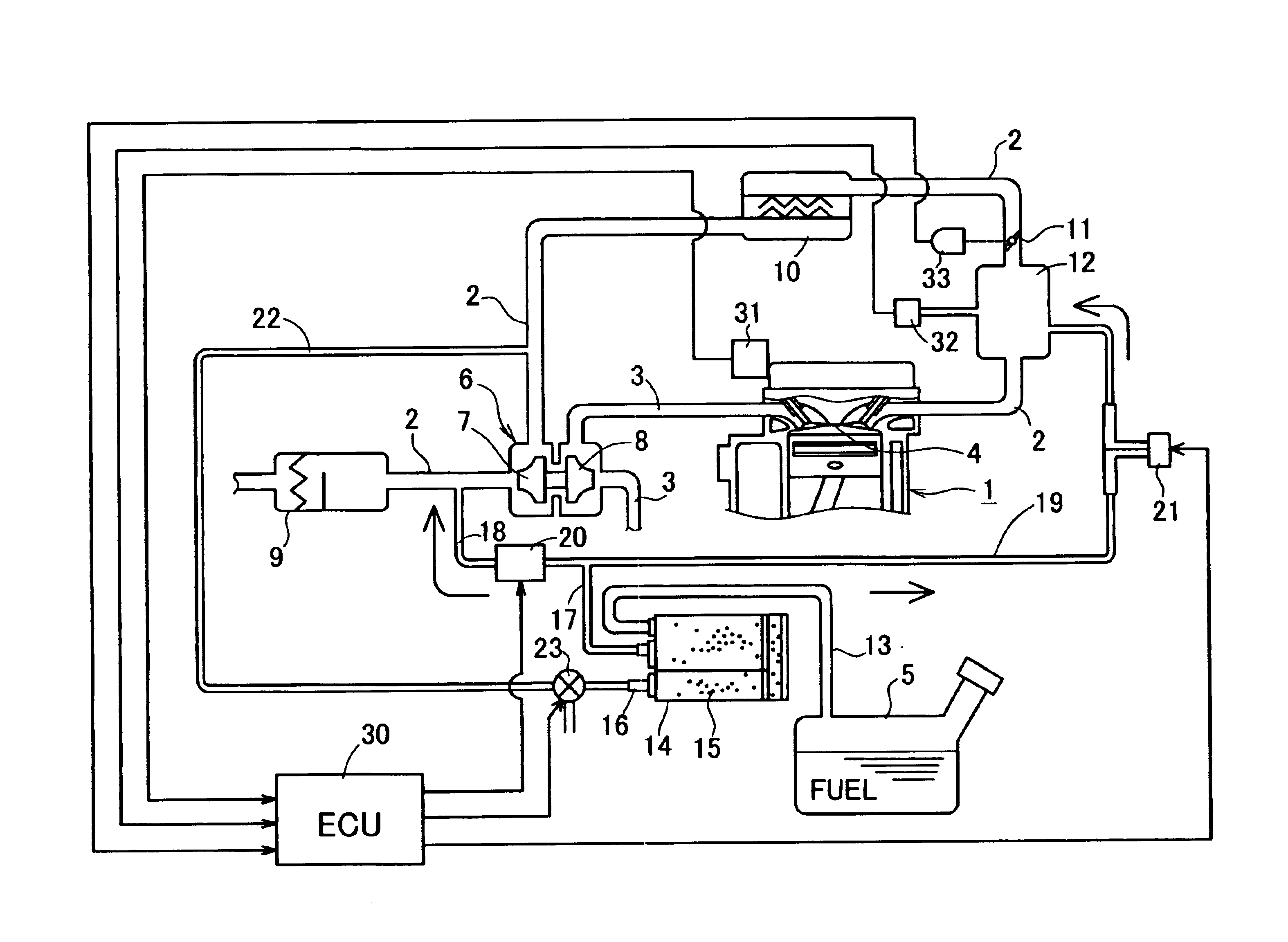 Evaporated fuel processing apparatuses for engines with supercharger