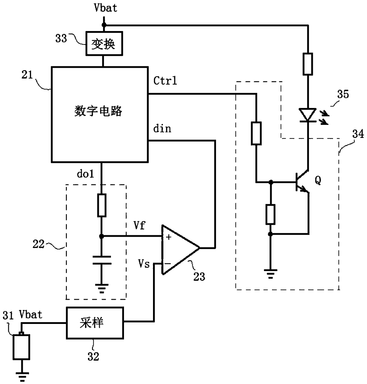 Voltage detecting circuit, battery power prompting system and voltage detecting method