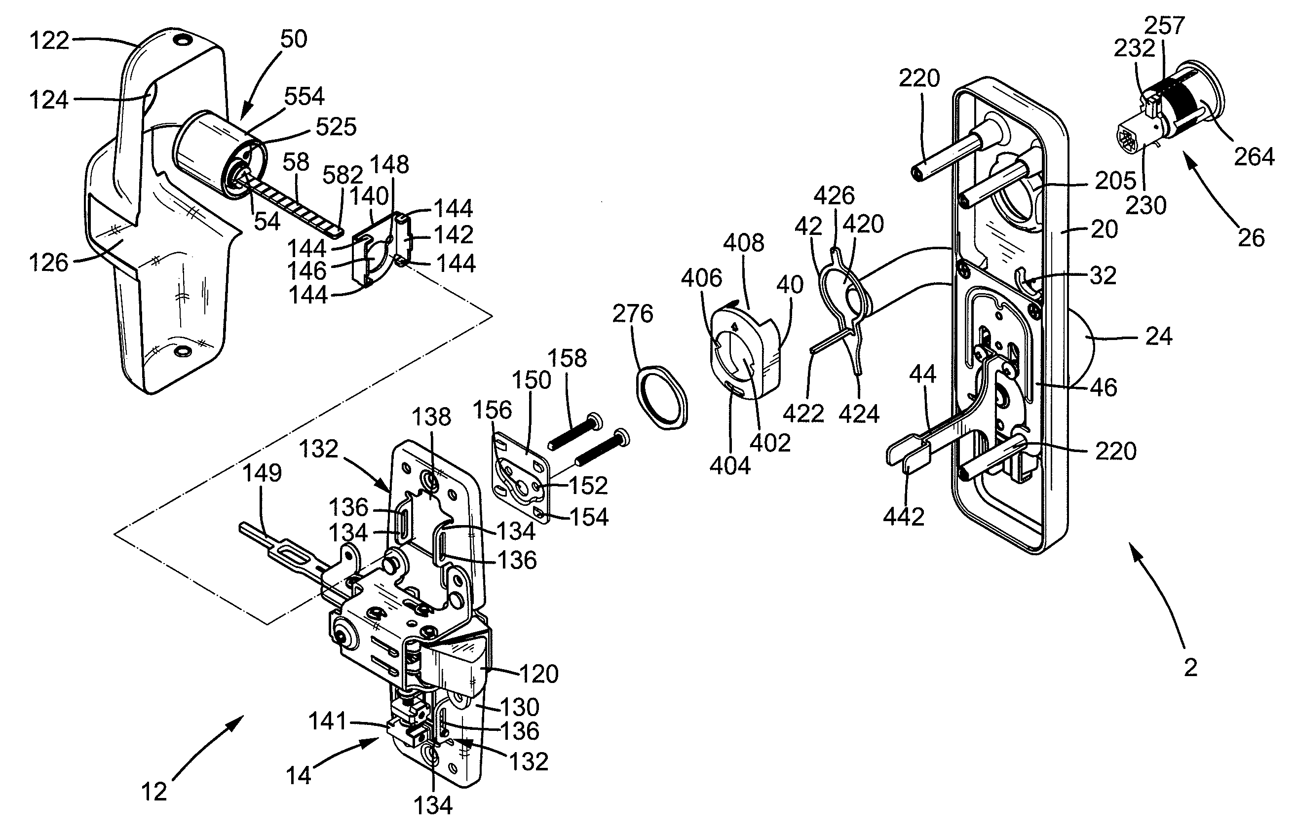 Panic exit door lock allowing locking on both sides